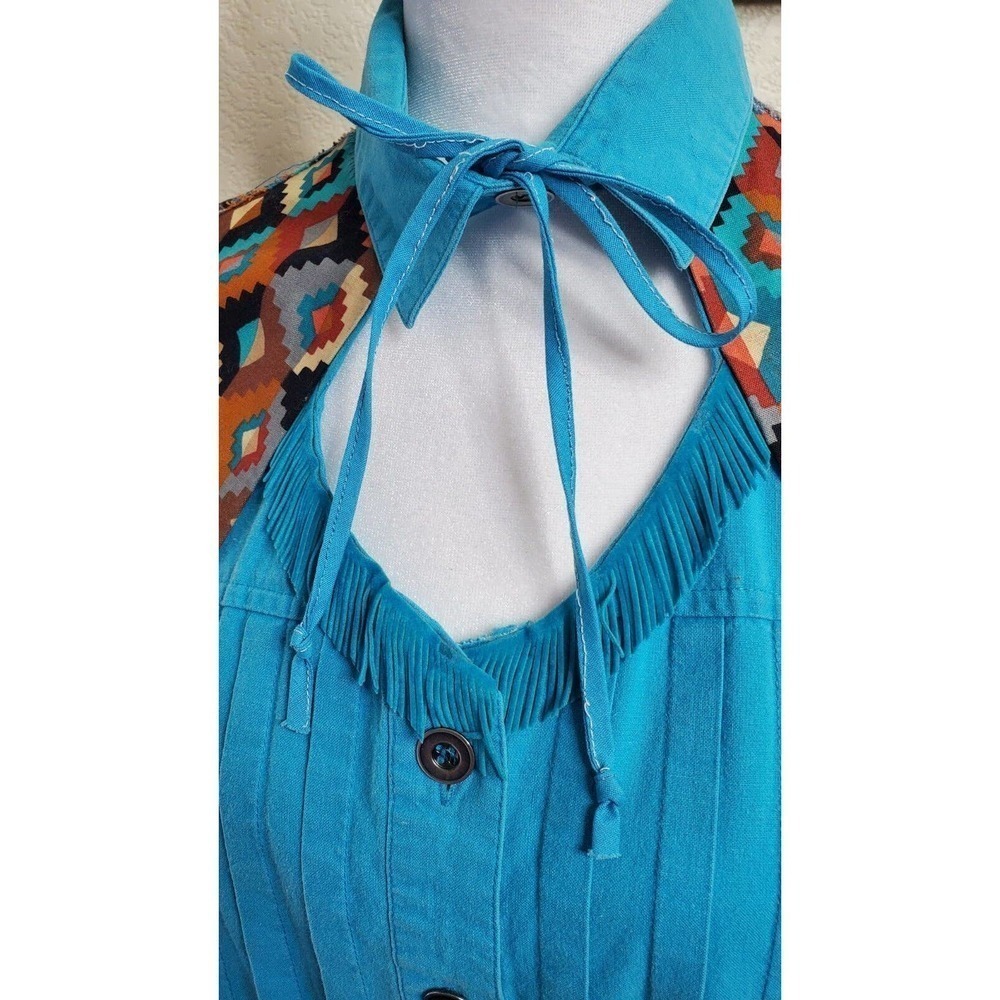 Vintage Together! Western Aztec Blue Button Up Womens Long Sleeve Shirt Rodeo M - Picture 13 of 15